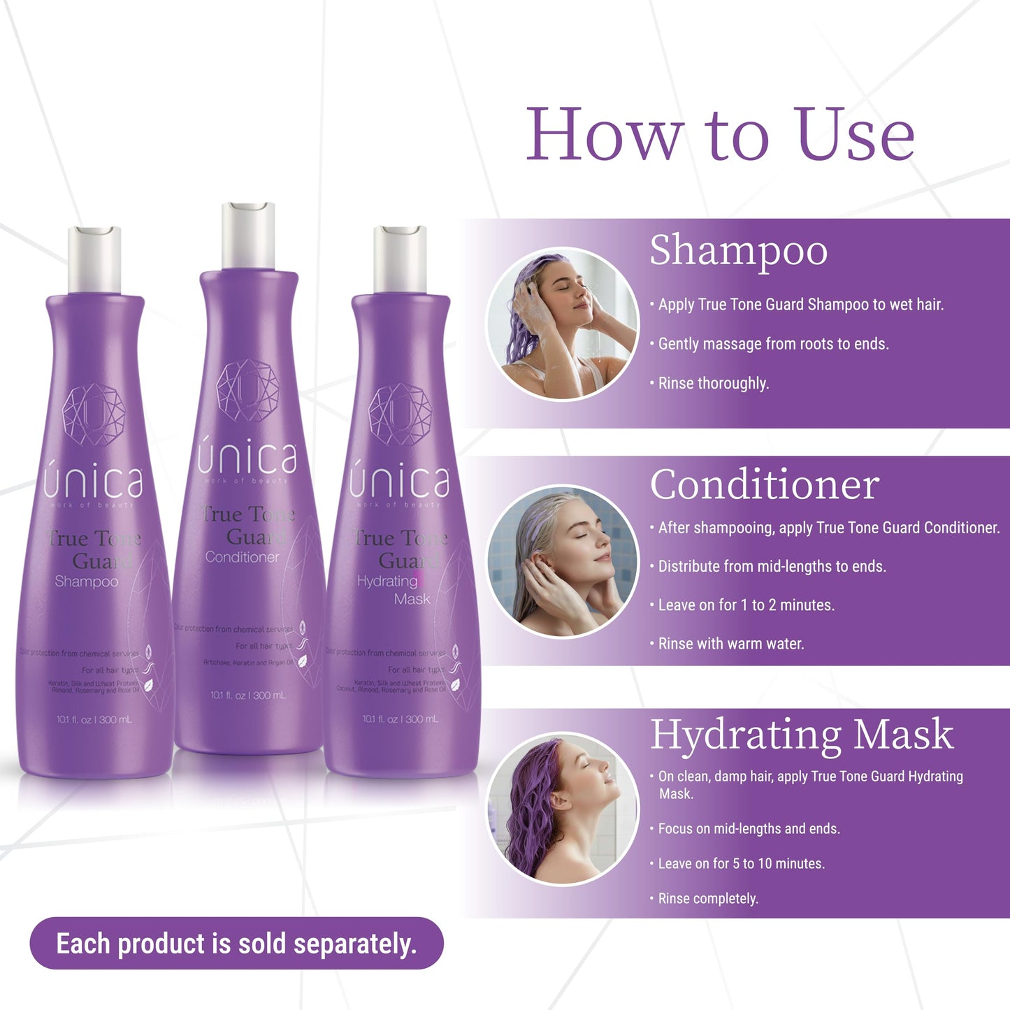 UNICA Work of Beauty True Tone Guard Color-Safe Shampoo – Soy Protein, Lysine & Botanical Extracts for Strength & Shine on Chemically Treated Hair – 10 oz