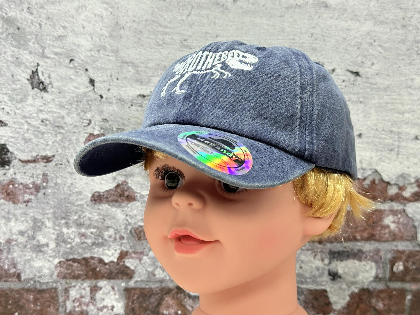 Hepandy Tyrannosaurus Hat for Big Brother, T-Rex Skeleton Bones Baseball Cap for Kids, Gift for Boys, Navy Blue Cotton Hat