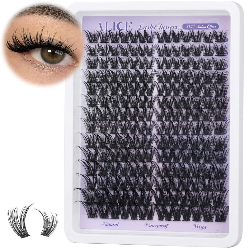 ALICE Lash Clusters Wispy Cluster Eyelash Extensions 192pcs Natural Individual Lashes DIY Lash Extension 10-18mm Cluster Eyelashes with Mix 4-7mm of Lash Band