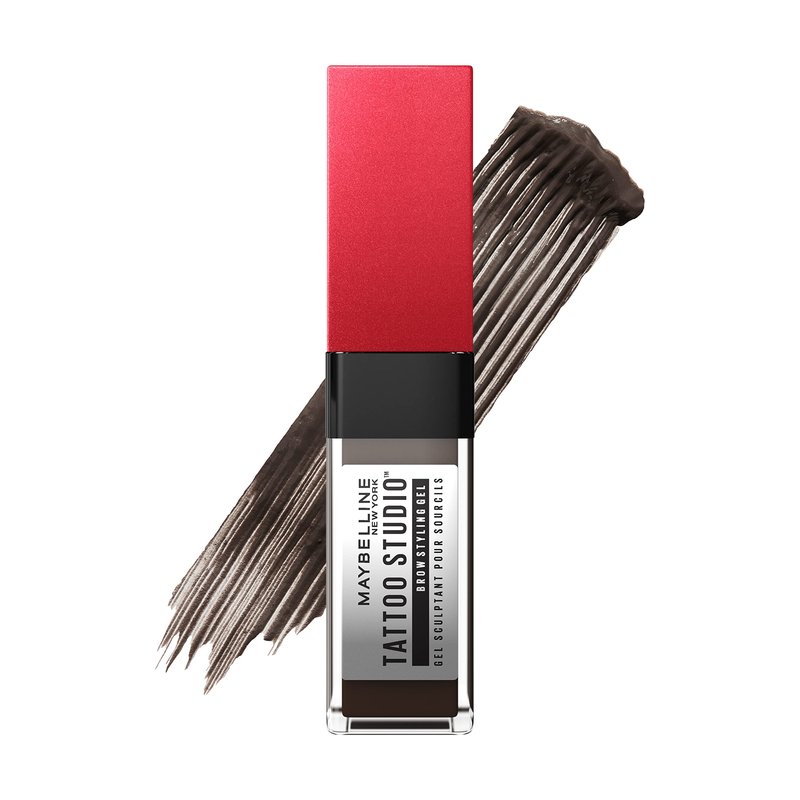 Maybelline Tattoo Studio Brow Styling Gel, Waterproof Eyebrow Make Up, Brow Tint for Up to 36HR Wear, Black Brown, 1 Count