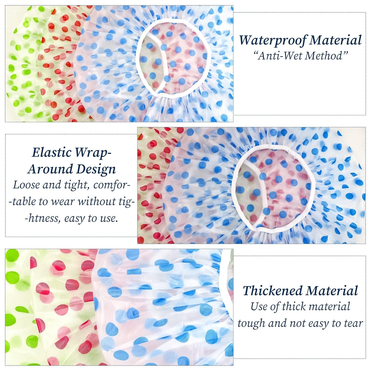 Skiennix Shower Caps - 3PCS Elastic Waterproof Reusable Caps for Women | Spa & Salon Use (Red, Green, Blue)