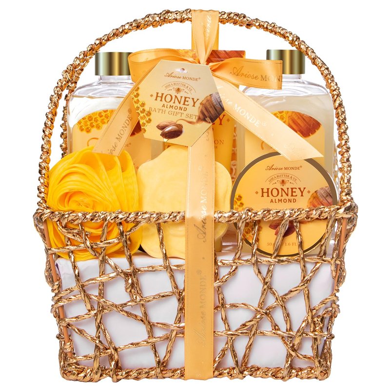 Mothers Day Birthday Spa Gifts for Women, 8pcs Honey Almond Bath Gift Set for Women, Relaxation Self Care Spa Kit W/Bath Bomb, Bubble Bath, Mom Sister Female Christmas Thank You Gifts