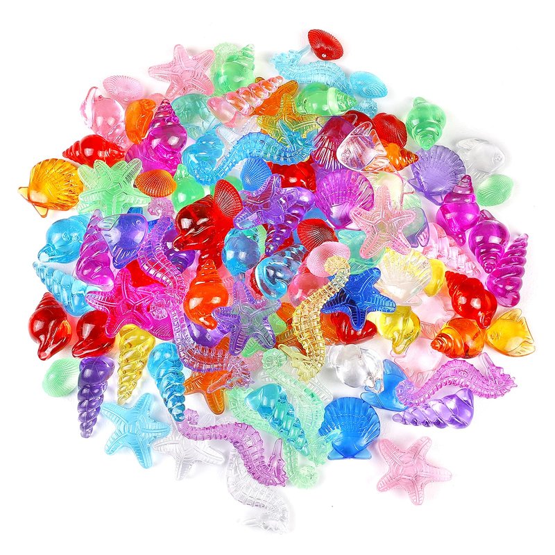HAPTIME 80 Pcs Seashells, Sensory Bin Filler, Diving Gem Pool Toys for Kids, Plastic Sea Shells for Crafting, Little Mermaid Table Decorations, Vase Filler