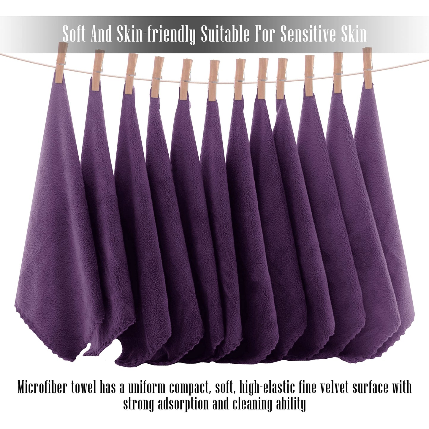 TENSTARS Silk Hemming Bath Towels for Bathroom Clearance - 27 x 55 inches - Light Thin Quick Drying - Soft Microfiber Absorbent Towel for Bath Fitness, Sports, Yoga, Travel, Gym - 2 Pack, Grape Purple