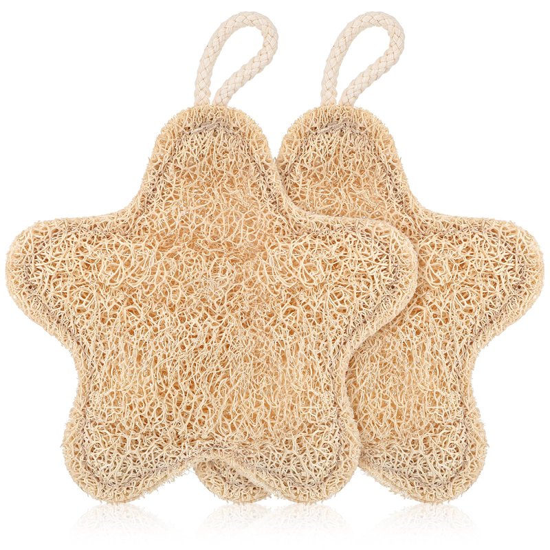 QFGasre 2PCS Travel Loofah Exfoliating Body Scrubber Made with Natural Egyptian Shower Loofah Sponge Shower Exfoliator for Women and Men (Stars Shape