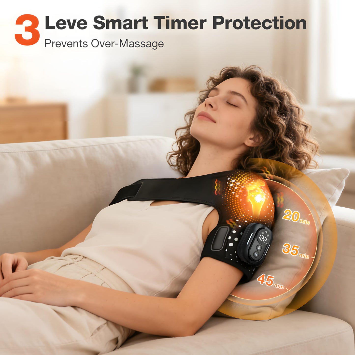 Trunsif Cordless Shoulder Heating Pad with Massage, Portable Heated Shoulder Brace with Magnetic Detachable Remote Control, 5 Heat & 5 Vibration Modes, Adjustable Fit for Men and Women, Black