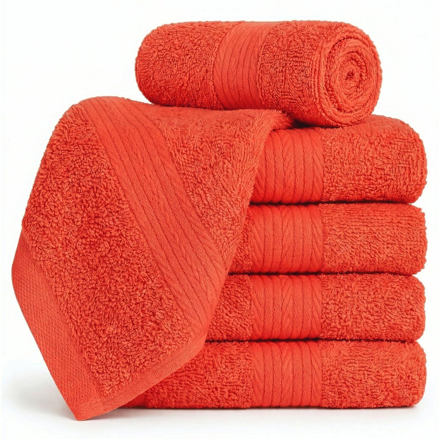 Ample Decor 100% Cotton Washcloths 12x12 Inches, 600 GSM, Soft & Absorbent, Durable, Set of 5, Orange