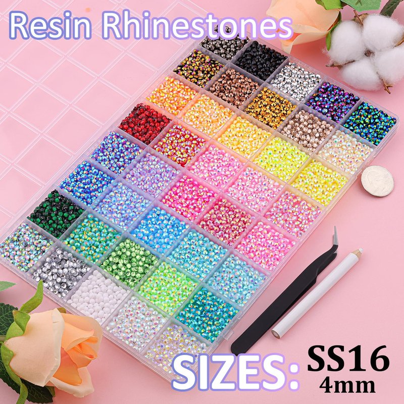 20000Pcs Resin Jelly Rhinestones for Bedazzling, 4mm Mixed-Color Flatback Gems for Diamond Art, Bedazzler Kit with 3Pcs 10ml B7000 Jewelry Glue for Crafting Crafts Book Shoes Nail Art