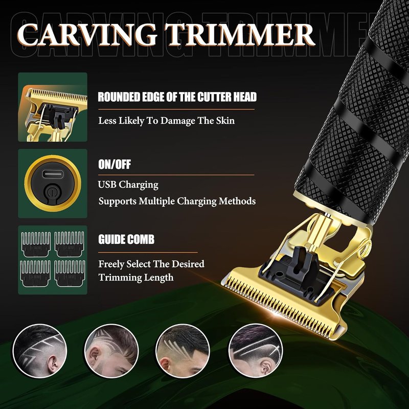 Hair Clippers for Men Professional, Beard Trimmer Kits & Sets, Electric Shavers, Hair Clippers & Trimmer Ceramic T-Blade, for Barber,for Men (Black)