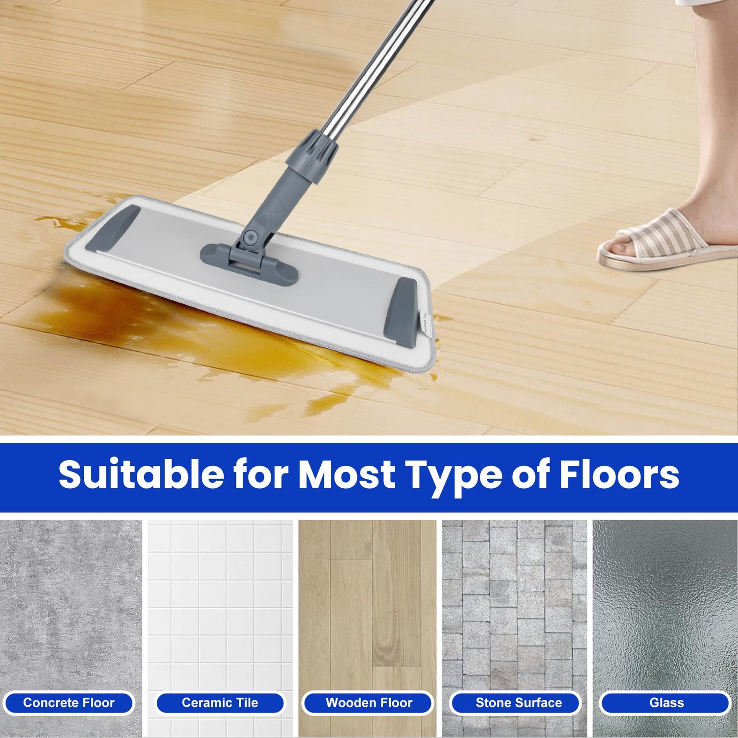 Large 60 inch Microfiber Flat Mop for Floor Cleaning - Wet & Dry with 4 Washable Pads, 360° Rotatable Head for Hardwood, Vinyl, Tile