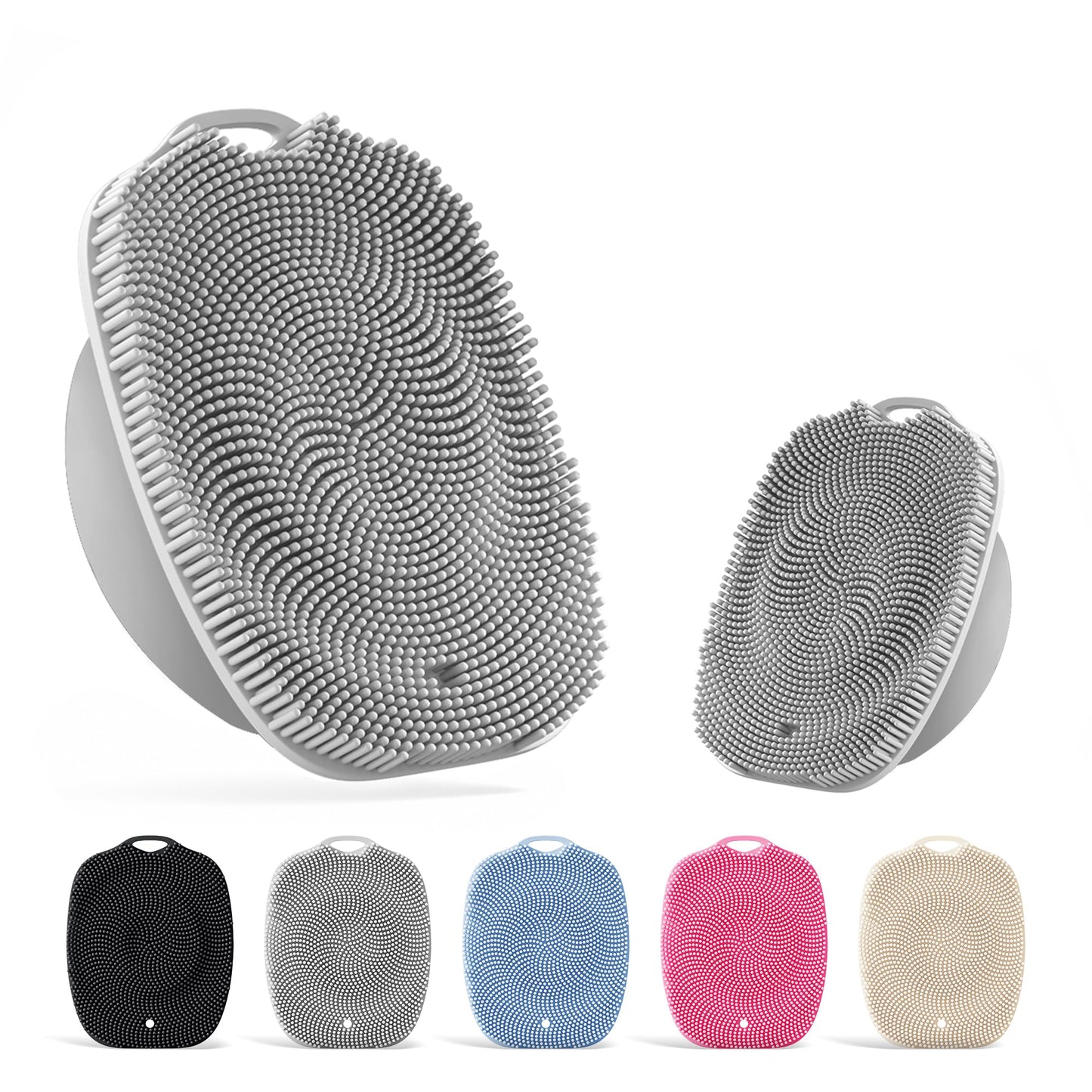 ARIOSOX, Soft Silicone Body Scrubber, Face Scrubber Silicone, Gentle Texture Exfoliating Body Scrubber for Men and Women On Sensitive Skin, Back Large Suction Cup for Easy Dry and Store (Gray)