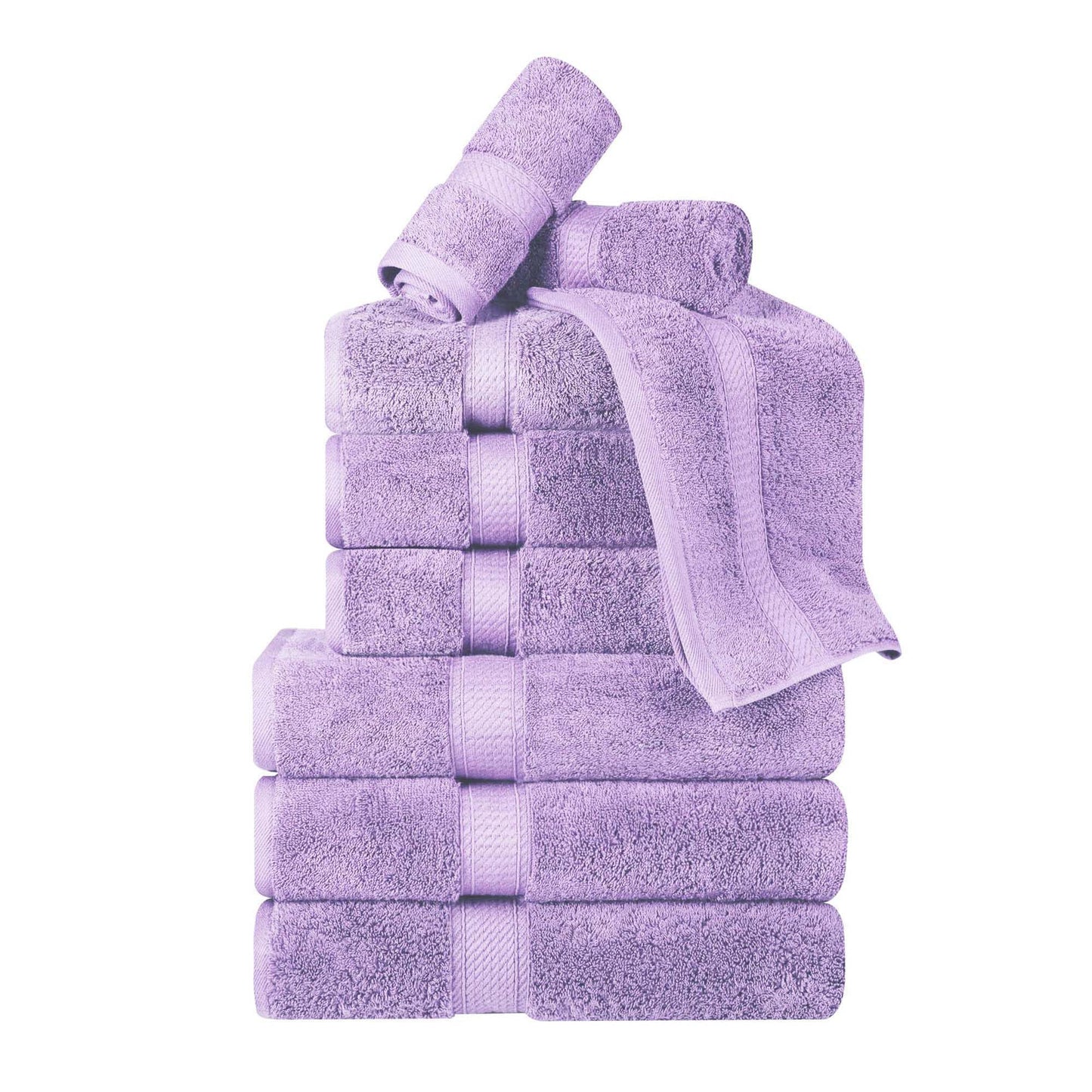 Superior Egyptian Cotton Pile 9 Piece Towel Set, Includes 3 Bath, 3 Hand, 3 Face Towels/Washcloths, Ultra Soft Luxury Towels, Thick Plush Essentials, Guest Bath, Spa, Hotel Bathroom, Purple