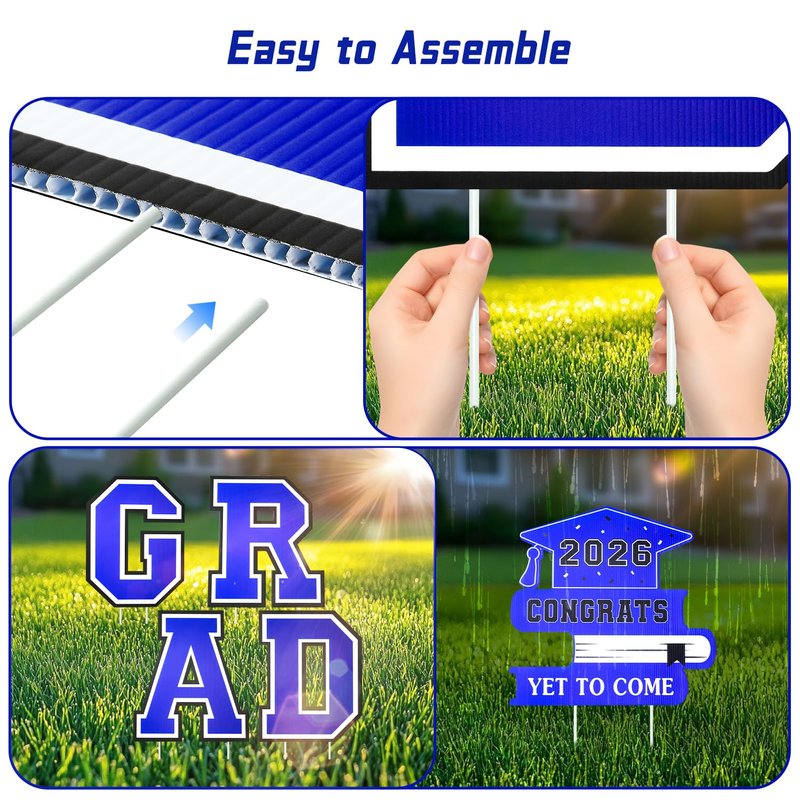 Graduation Decorations 2026 12Pcs Graduation Yard Signs Class of 2026 Outdoor Waterproof Congrats Grad Sign with Stakes for kindergarten K-12th College Any Grade Blue