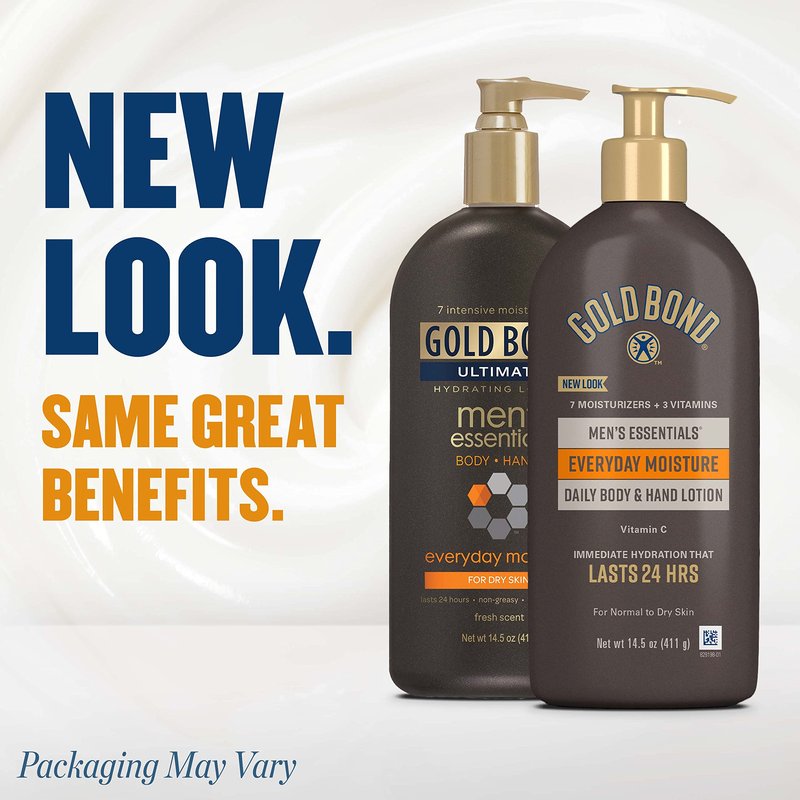 Gold Bond Men's Essentials Everyday Moisture Daily Body & Hand Lotion For Men, 14.5 oz., With Vitamin C