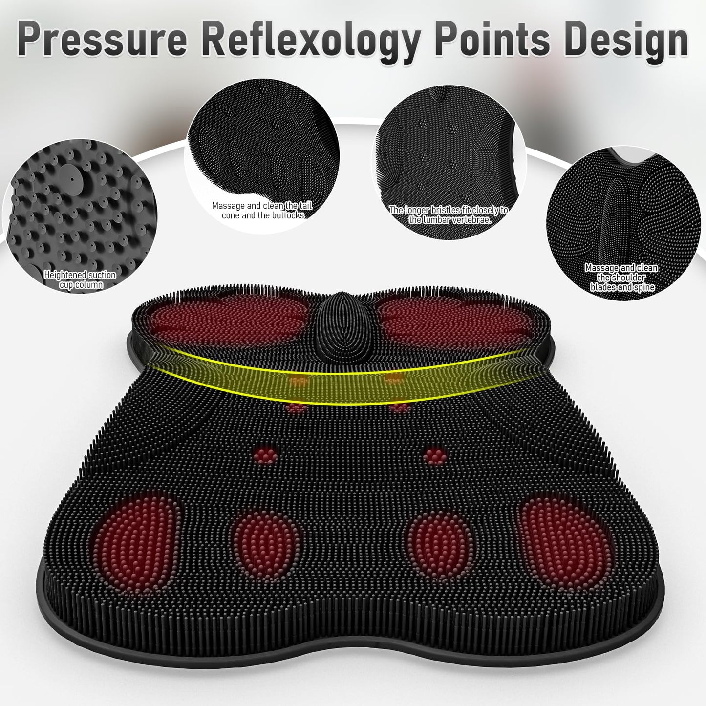 Back Scrubber for Shower Wall Mounted Men Exfoliating Scratcher Mat Extra Large Silicone Hands Free Body Brush, 3D Ergonomic Back Support Message Lower Pain Relief with Anti-slip Suction Cups Black