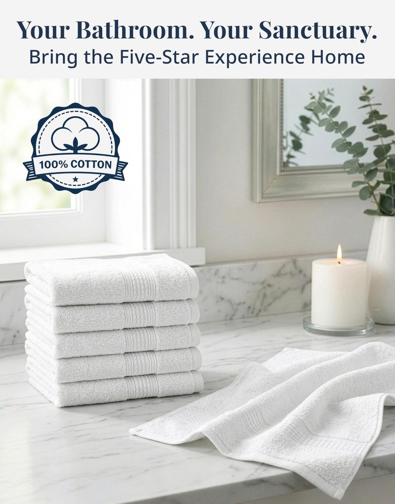 LANE LINEN 6 PC Wash Cloths Bathroom Set -100% Cotton Highly Absorbent Washcloths Bulk, Premium Spa & Hotel Quality Wash Clothes - White