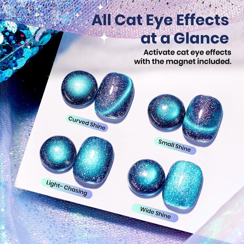 Beetles Cat Eye Gel Nail Polish - 15ML Full Size 9D Cat Eye Chameleon Blue Glitter Gel Polish Magnetic Shimmer Effect Soak Off UV DIY Holo Blue Dream Manicure Gift for Women