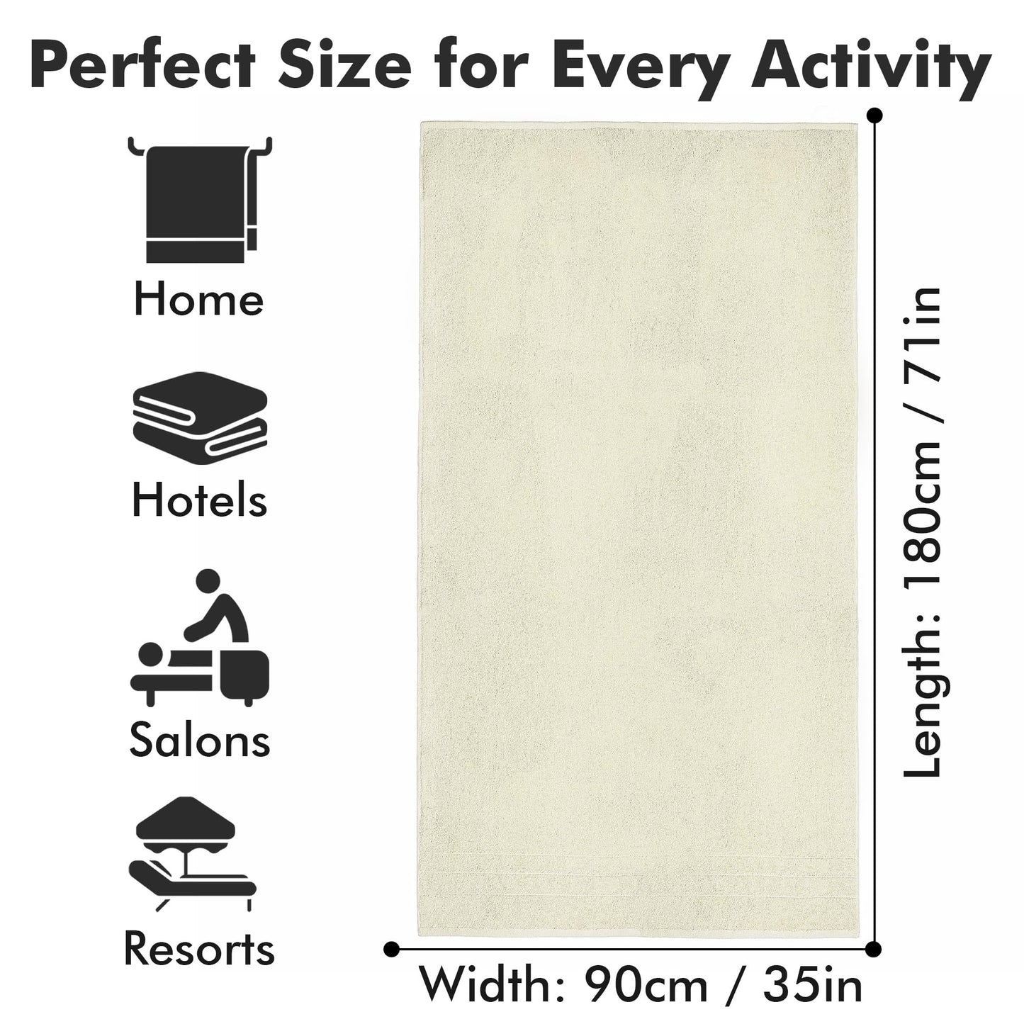 Novo Home Bath Sheets – Extra Large Bathroom Sheet Set – Pack of 2 Jumbo Towels Ivory (71x35in) – 100% Cotton Soft Quick Dry Large Bath Towels for Adults Hotel Spa Bathroom Use