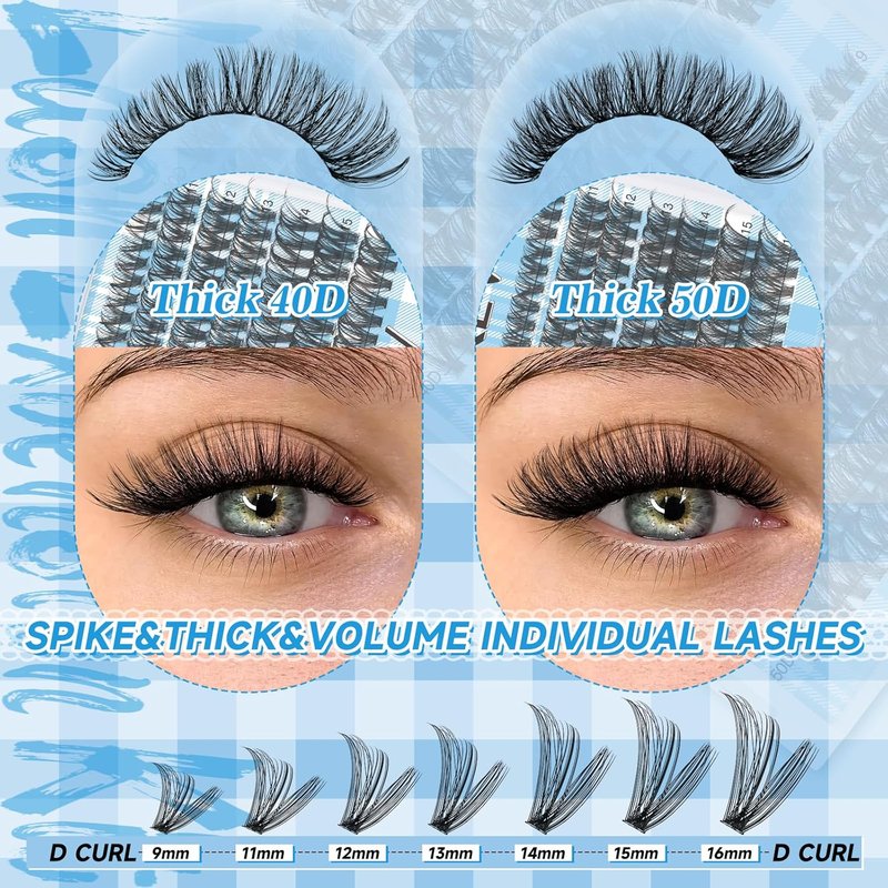 Lash Extension Kit - 280 Pcs Individual Eyelash Clusters with Bond & Seal | 40D & 50D, 9-16mm