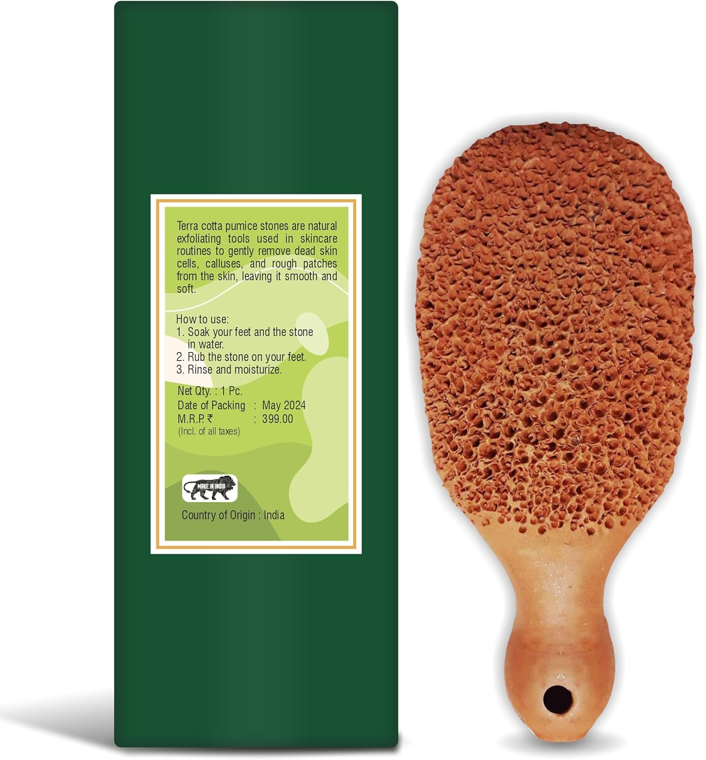 Terra-Cotta Pumice Stone for Feet - 100% Natural Callus Remover & Exfoliator, Dual-Sided Pedicure Tool