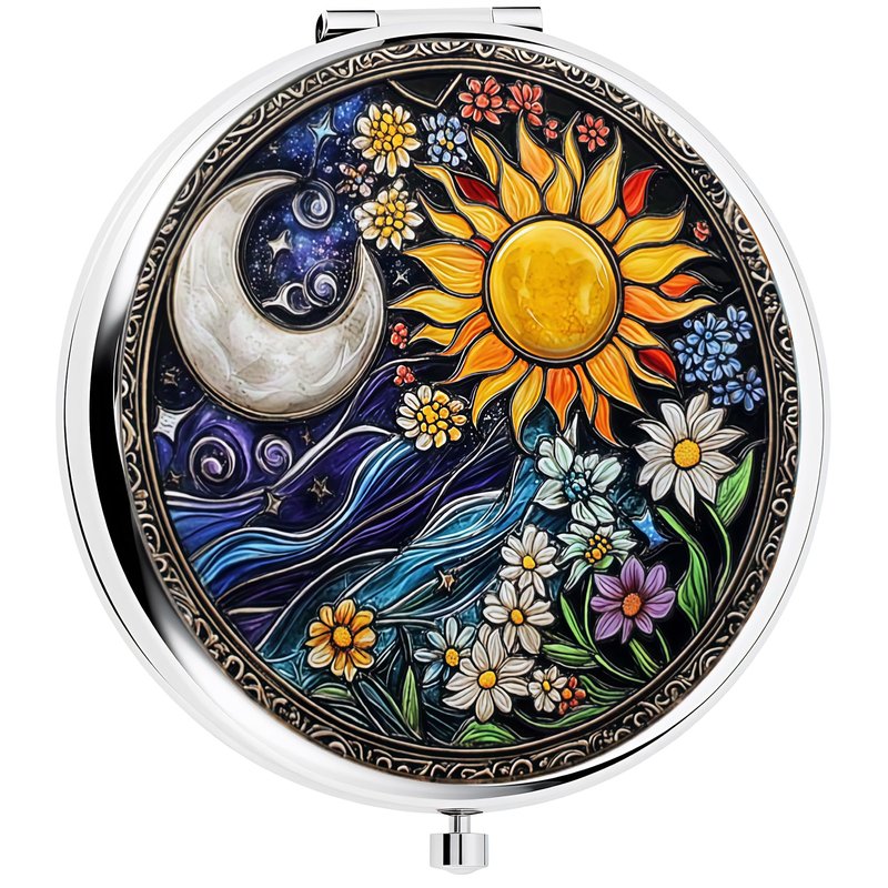 Silver Compact Mirror, 2.8x2.8inch Double-Sided Folding Makeup Mirror with Design, Ideal Gift for Women