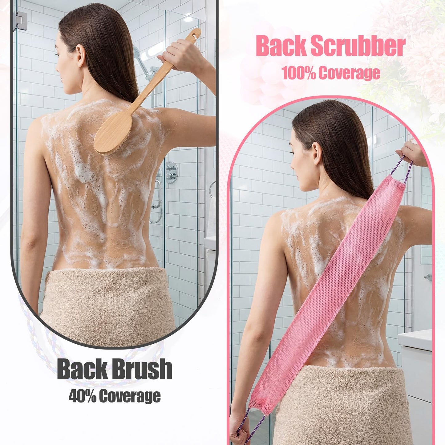 WJIAAA 3 Pieces African Net Sponge with Handles, Back Scrubber for Shower Exfoliating, Stretchable Authentic African Exfoliating Net Sponge Back Scrubber, Body Wash Nets Sponges for Bath