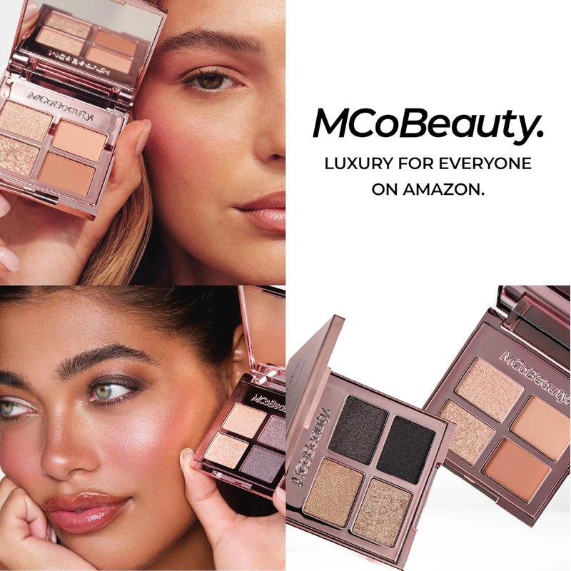 MCoBeauty Ultra Luxe Eyeshadow Quad - Cheeky Chat Pink Nude Shimmer & Matte Palette | Blendable, Long-Wearing 4 Pan Compact with Mirror - Vegan & Cruelty-Free