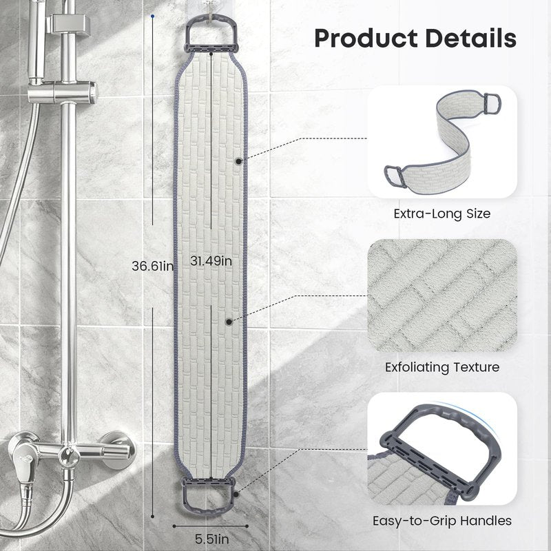 eaxun Exfoliating Back Scrubber with Plastic Handles for Shower, 36 Inches Wider Bath Back Exfoliator Body Cleaner for Men, Women and Elderly, Dual-Sided Roughness Back Washer for Deep Cleansing