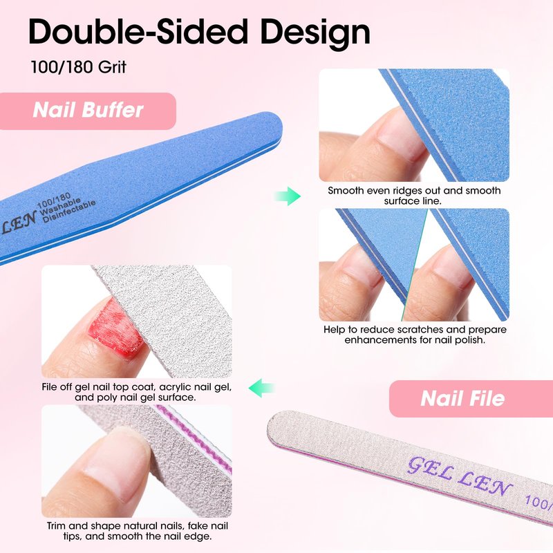 Gellen Nail Care Kit Manicure Tools Kit: Nail Strengthener and 2Pcs Nail File & Buffer 100/180, Cuticle Pusher Pen, Cuticle Oil & Remover, Fork | Nail Clipper & Brush