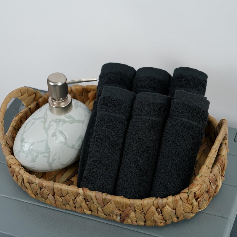 Tens Towels Pack of 12 Washcloths, 12 x 12 Inches, Lighter Weight, Quick to Dry, Super Soft & Absorbent, Gentle Face Towels, Hotel Quality, Perfect for Bathroom, Gym, Spa (Black, 12 Pack)