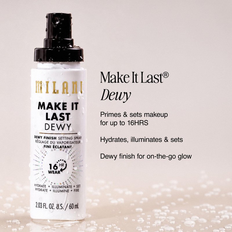 Milani Setting Spray + Primer, Make It Last Dewy - Dewy Finish Moisturizing Formula for Glow on the Go, Setting Spray for Makeup and Face Primer, Prime + Set + Hydrate, 2.03 Fl. Oz