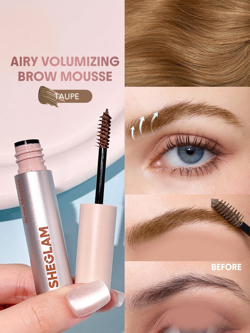 SHEGLAM Airy Tinted Volumizing Brow Mousse Eyebrow Cream Gel Highly Pigmented Shaping Filling Water Removal-Taupe