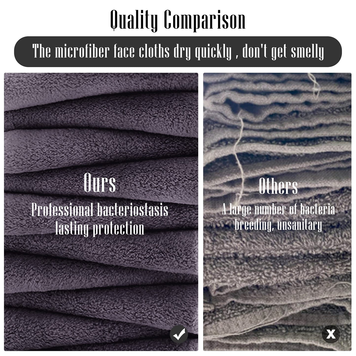 TENSTARS 12 Pack Premium Washcloths Set - Quick Drying- Soft Microfiber Coral Velvet Highly Absorbent Wash Clothes - Multipurpose Use as Bath, Spa, Facial, Fingertip Towel (Grey)