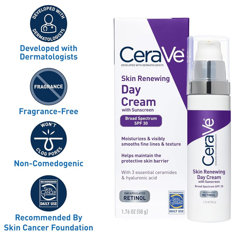 CeraVe Anti-Aging Face Cream SPF 30 - Retinol & Hyaluronic Acid, 1.76 oz | Hydrating Anti-Wrinkle Moisturizer