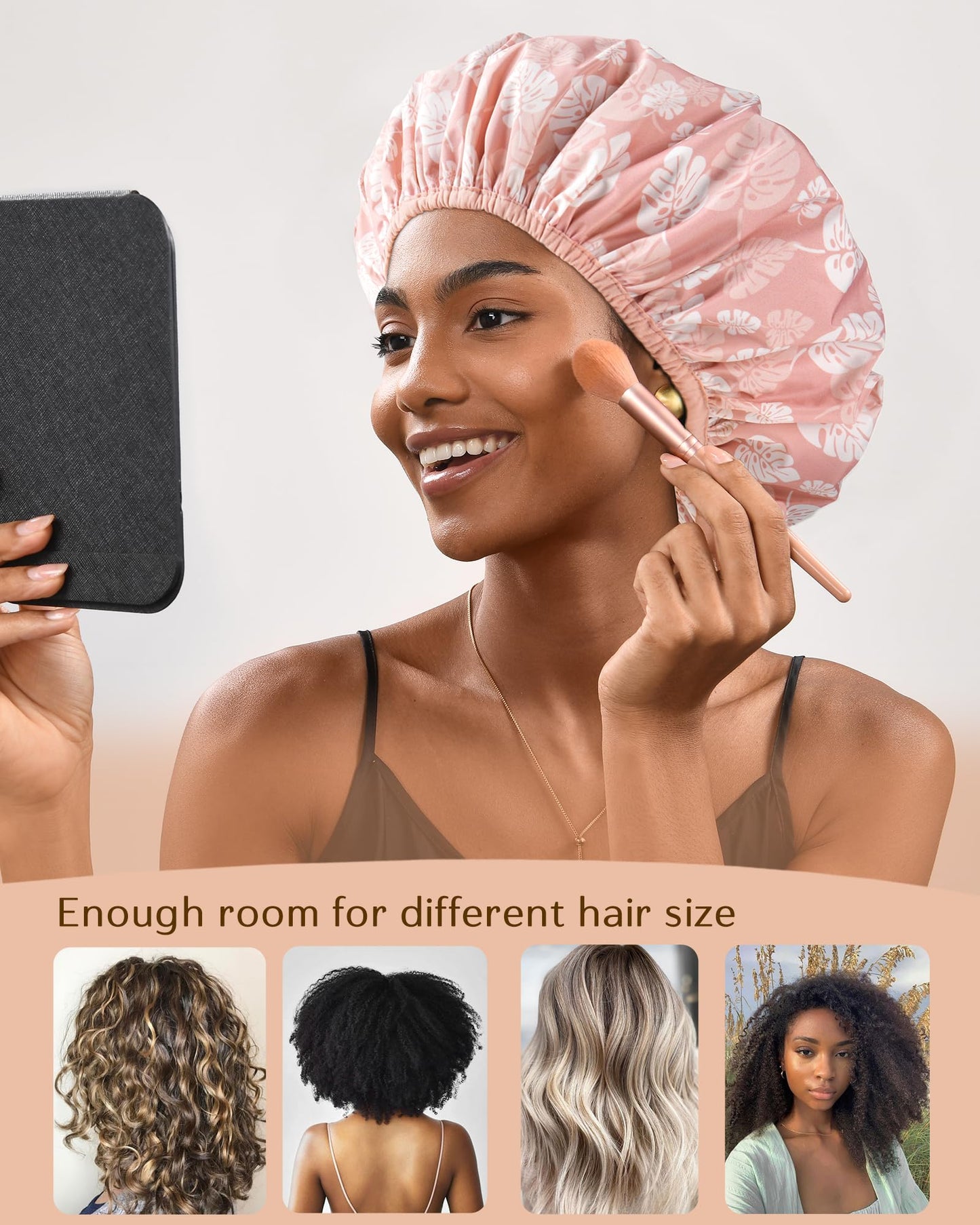 Yanibest Shower Cap Reusable Waterproof - Double Layer Shower Caps for Women, Washable Shower Bonnet with Soft Non-Slip Elastic Band, Bath Hair Hat for Most Hair Types