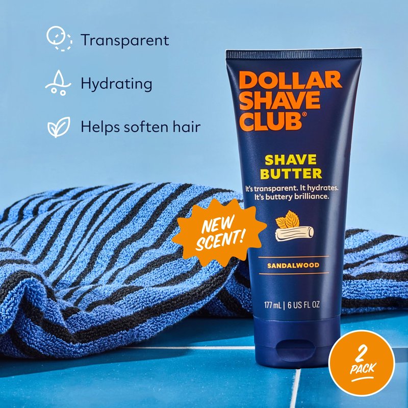 Dollar Shave Club | Shave Butter 6 ounce (2 Pack) Sandalwood | Translucent Shaving Cream for Sensitive Skin