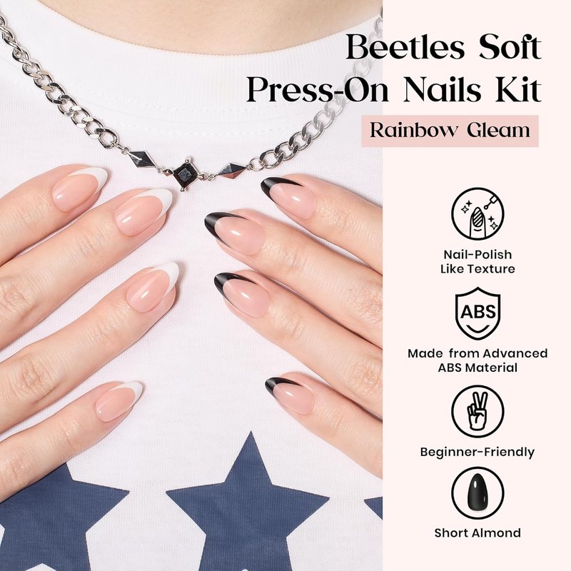 Beetles Press On Nails Kit - Rainbow Gleam | 720 Pcs of 24 Colors in Short Almond Shape | Matte, Glossy & Glitter Finishes with Glue & Stickers