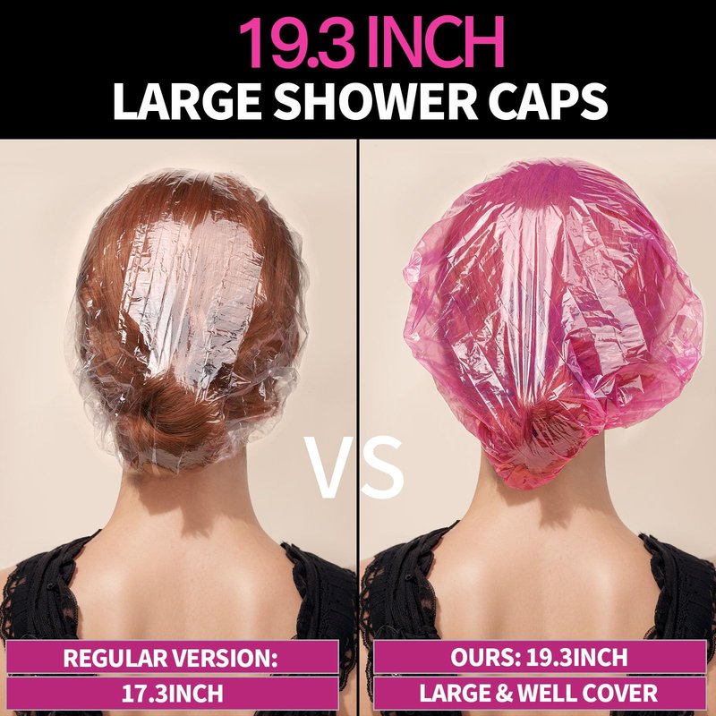 LEOBRO Disposable Shower Caps, 100PCS Large Shower Cap, Plastic Shower Caps for Women Disposable, Thick Plastic Caps for Hair Treatment, Large Size 19.3 INCH, Pink