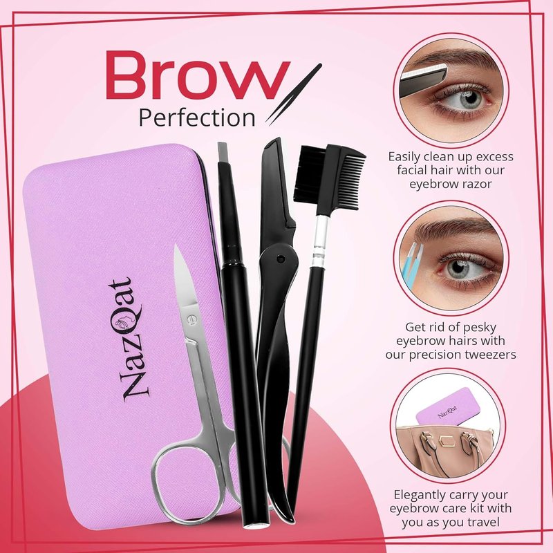 8-in-1 Eyebrow Grooming Kit for Men & Women - Precision Tweezers, Razor, Scissors & Brush | Luxury Padded Case
