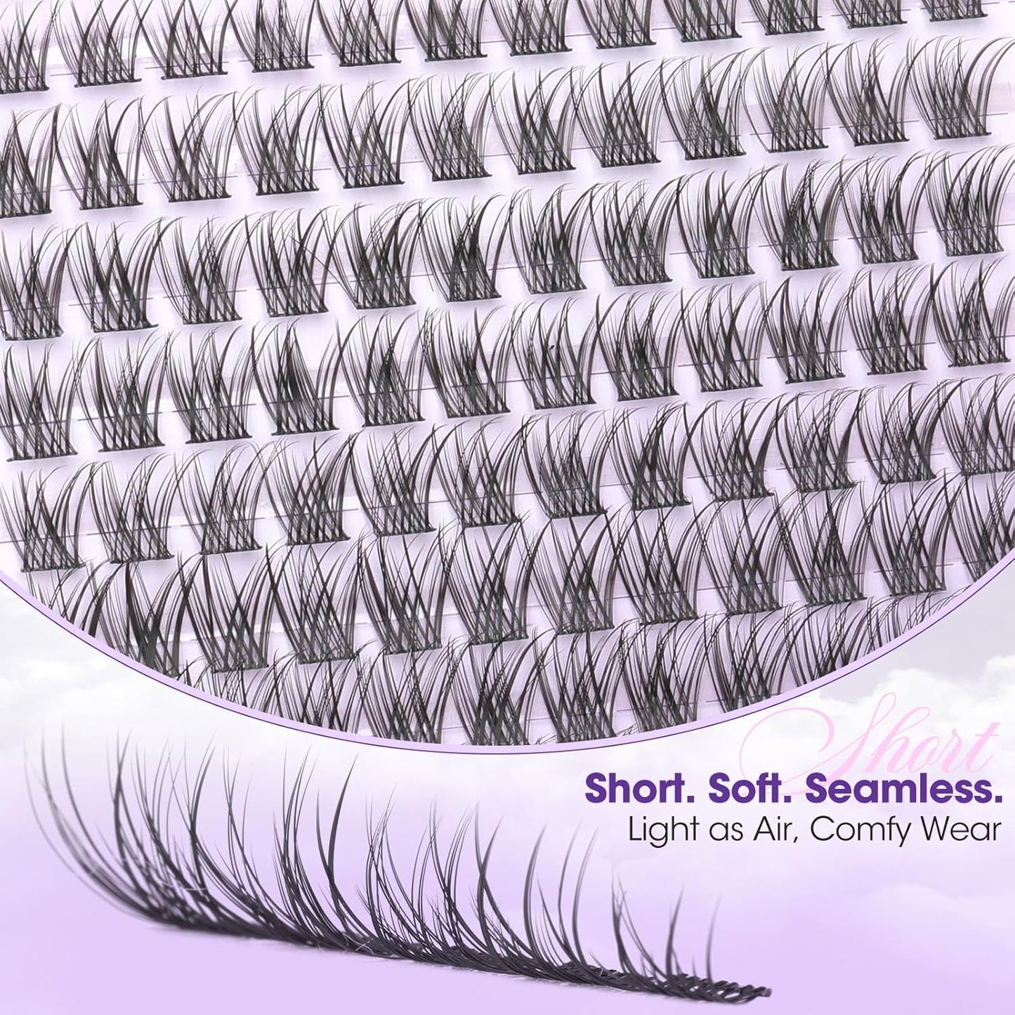 Yawamica Short Lash Clusters - 8-10-12mm Natural Eyelash Extensions with CC Curl | Beginner-Friendly Wispy Lashes