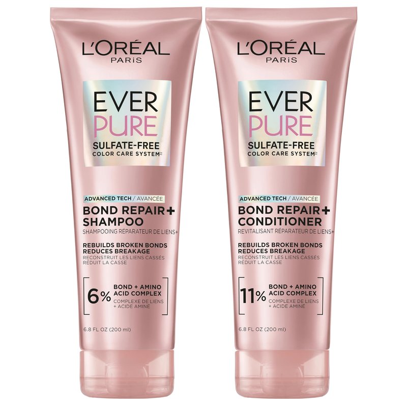 L'Oreal Paris EverPure Sulfate-Free Vegan Hair Care Kit - Shampoo and Conditioner to Strengthen and Repair Hair Bonds (Packaging May Vary)