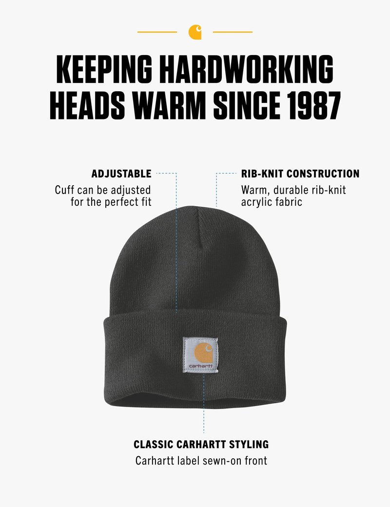 Carhartt Mens Knit Cuffed Beanie Hat, Black, One Size US