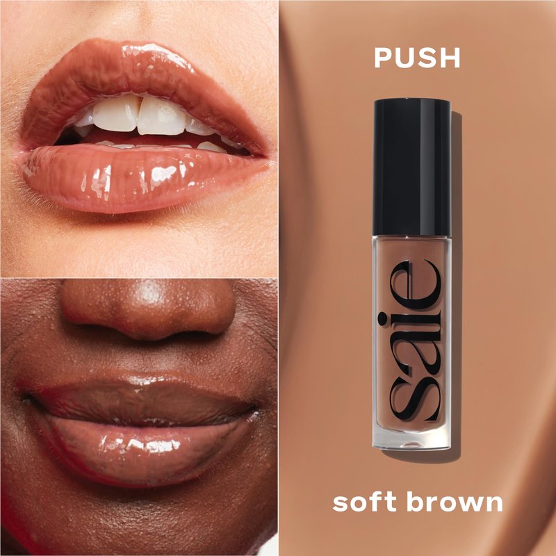 Saie Glossybounce - Hydrating Lip Gloss and Tinted Lip Oil Hybrid with Hyaluronic Acid & Jojoba Oil for Non-Sticky, Ultra-Shiny, Plump & Soft Lips - Everyday Makeup Essential - Push (.17 oz)