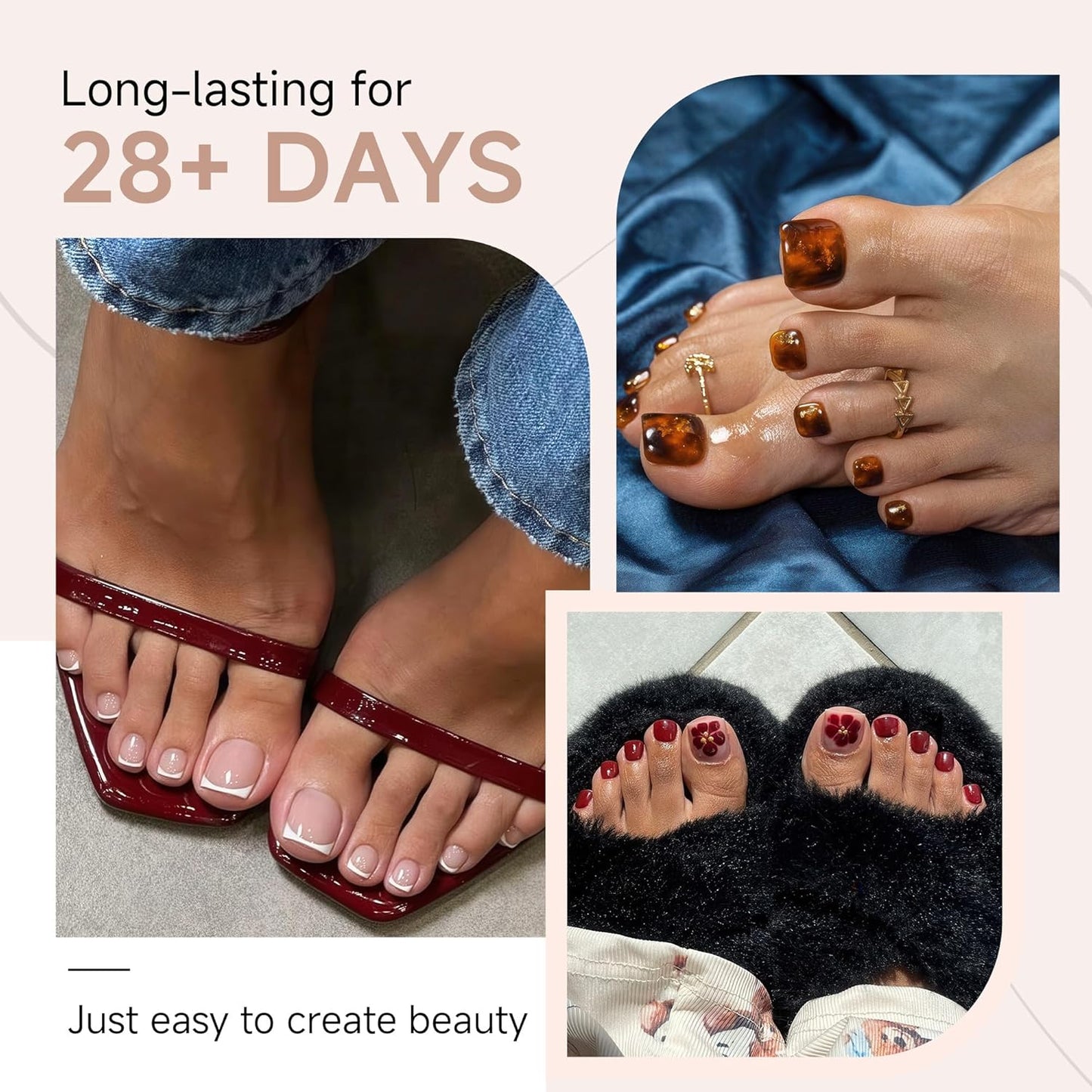 UNA GELLA Toe Nail Tips - 312 Pcs Full Cover Press-On Fake Nails | Soft Gel, Double Matte, 15 Sizes for DIY Nail Art