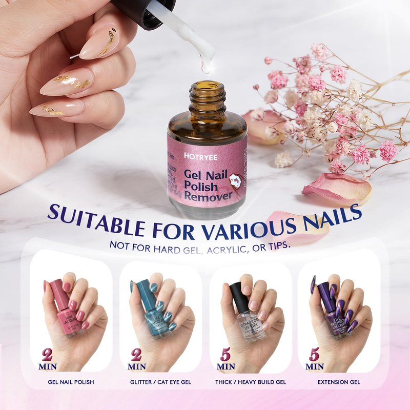 HOTRYEE Gel Nail Polish Remover Kit - Quick & Easy Gel Polish Remover No Need to Soak, Wrap or Use Foil,Gel Remover for Nails Within 2-3 minutes | 0.5 Fl Oz