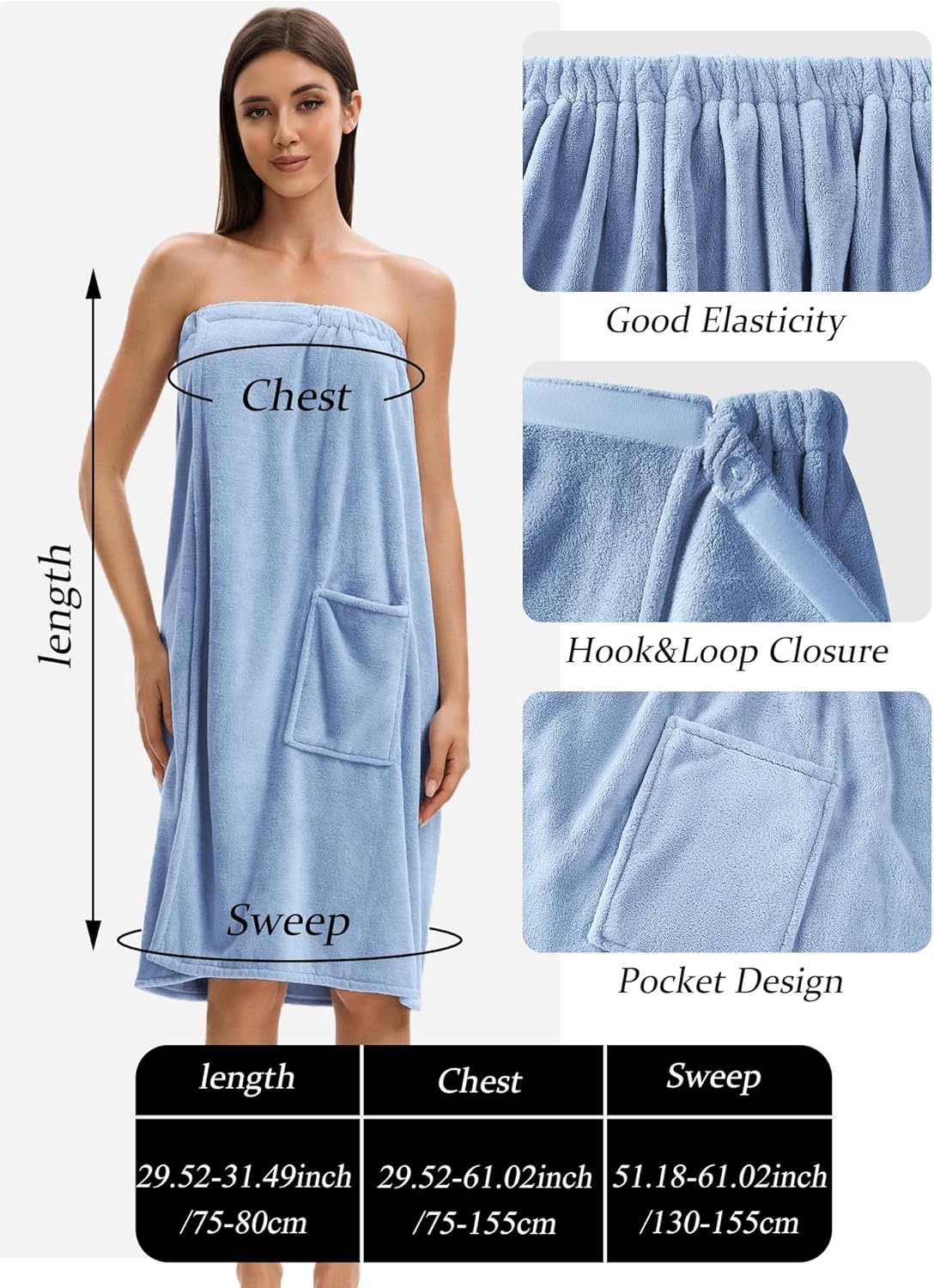 Towel Wrap for Women - Plush Bath Robe with Pockets | Spa & Sauna Use