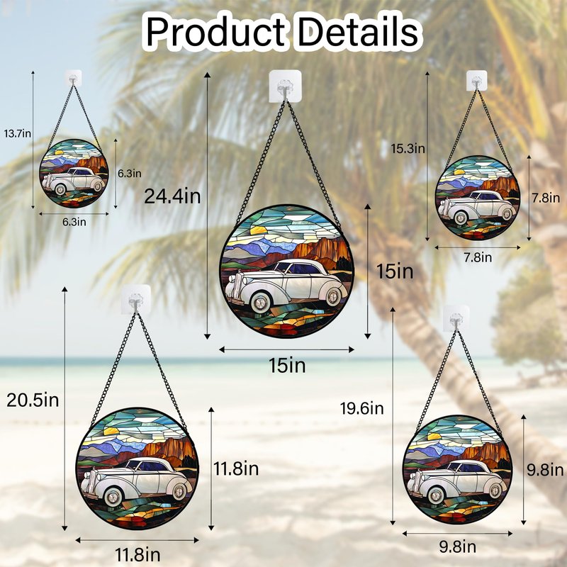 QZQCBLC Stained Glass Window Hanging Retro Desert Car Landscape 6.3" - White Suncatcher Door Terrace Garden Home Decor Birthday Christmas for Mom Men Woman Friend Nana Wife