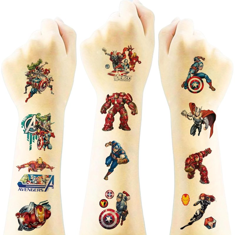 Avengers Temporary Tattoos for Kids - 40pcs Birthday Party Favors | Fun Cartoon Stickers for Home Activities