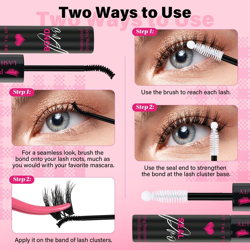 PROLASHBEAUTY Lash Cluster Glue 7 Days Long Lasting Bond and Seal Lash Glue Waterproof Lash Bond & Seal for Clusters 1 Week Strong Hold 2-3S Fast Dry(10ml, Black)