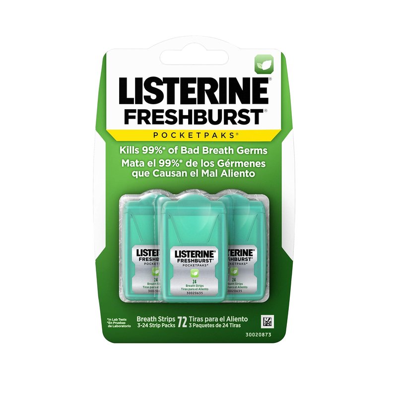 Listerine Pocketpaks Cool Mint Breath Strips 72 Count + 3 Packs Listerine Freshburst Breath Strips 24 Count Each